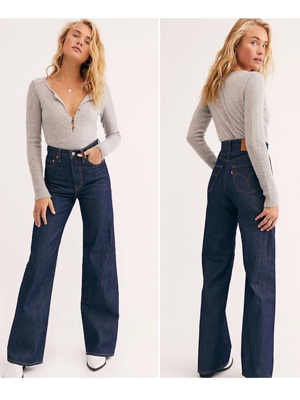 Levi’s Jeans Ribcage High-Rise Wide Leg Dark Indigo Casual Festival Western 29 - Picture 4 of 14
